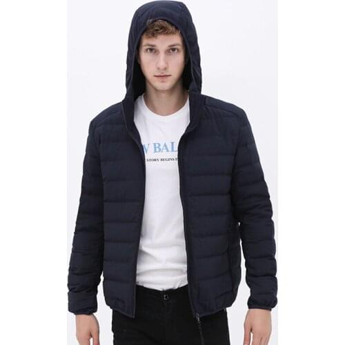 Down Jacket Mens New Lightweight Short Hooded Fashion Loose Slim Coat Large Size Autumn and Winter