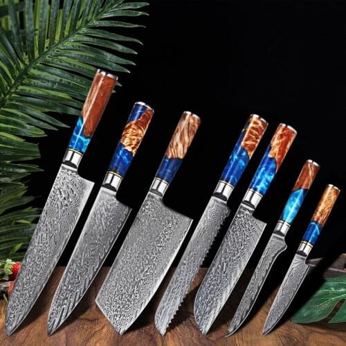 Knife Set 7 Professional 67 Layer Damascus Steel Kitchen Knives Japanese Chef Knife Set Kitchen Knife Set with Resin Handle