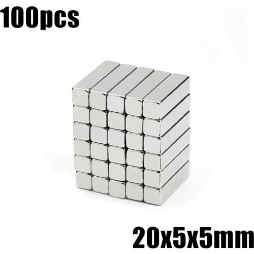 100pcs 20x5x5 Neodymium Magnet 20*5*5 mm N35 NdFeB Block Super Powerful Strong Permanent Magnetic imanes Block