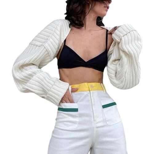 Autumn Womens Casual Polyester Long Sleeve Cardigan Fashion Solid Color Short Style Slim Fit Knitted Coat