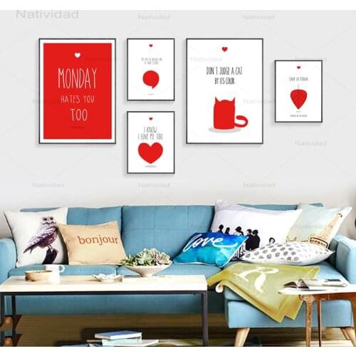 Prints Poster Red Series Love Wall Art Canvas Paintings Watercolor Nordic Style Modular Pictures Home Decor Children Bedroom