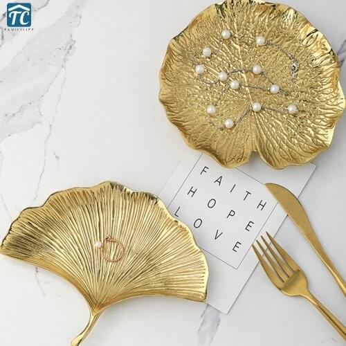 Nordic Storage Tray Fruit Plate Small Items Jewelry Necklace Ring Earrings Display Trays Holder Golden Rim Dish Decor Luxurious