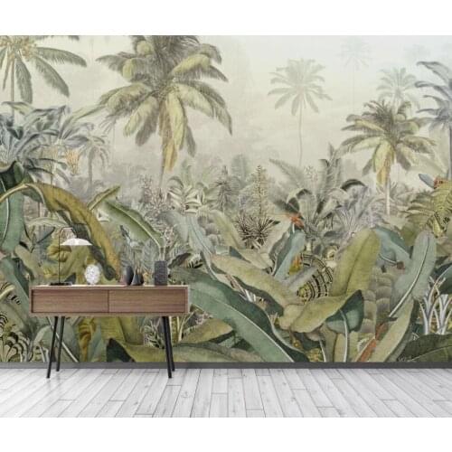 Custom Wallpaper Medieval Hand-painted Tropical Rainforest Plant Banana Leaf TV Background Wall Home Decoration 3d wallpaper