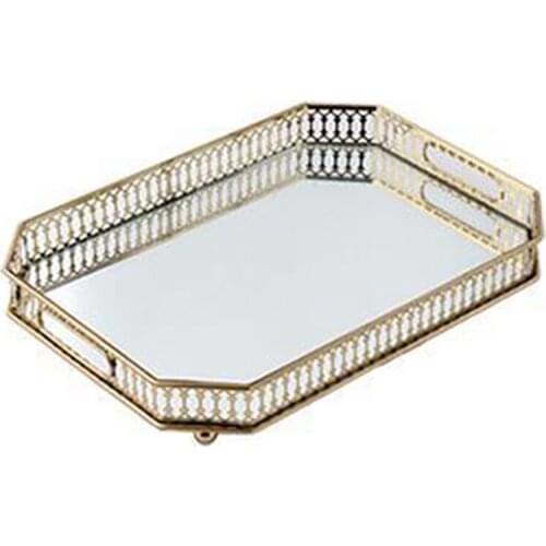 Rectangluar Gold Mirror Tray, Glass Cosmestic Jewelry Organizer Tray Decorative Tray for Storage Perfume,Trinket Etc