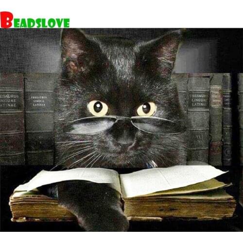 Diy Diamond Painting Black cats reading Diamond Embroidery icon Cross Stitch Rhinestone Mosaic Painting Kids Room decor