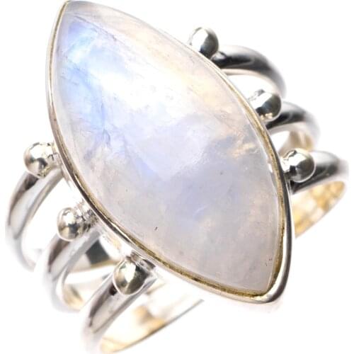 StarGems Natural Rainbow Moonstone Handmade 925 Sterling Silver Ring 9 E3220