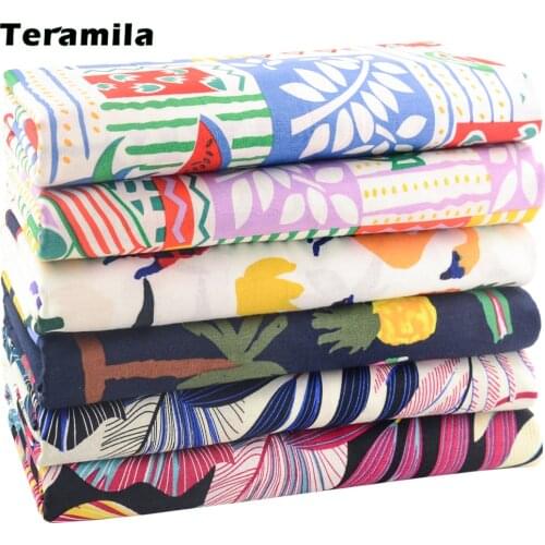 Teramila Per Half Meters Poplin Cotton 100% Flowers Printed Fabrics For Sewing Patterns Clothes Quilt Needlework Japanese Kimono