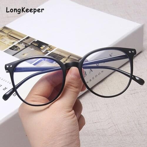 Vintage Anti Blue Light Eyeglasses Women Transparent Round Glasses Frame Men Computer Eyewear Flat Mirror Spectacles Black Pink