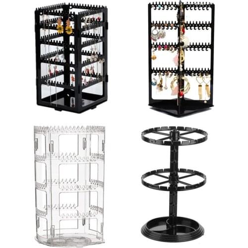 360 Degree Rotating Jewelry Storage Box Earring Display Stand Organizer Earrings Bracelet Necklace Storage Rack Detachable