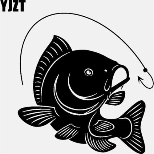 YJZT 14.1CM*14.7CM Carp Fishing Hook Decal Car Sticker Vinyl Decal Decor Art Fish Fishermen Hobby Black/Silver C24-0452