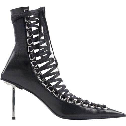 New Pointed Toe Ankle Boots Women Metal High Heels Sexy Hollow Sandal Boots Women Party Shoes women Fashion botas de mujer 2020