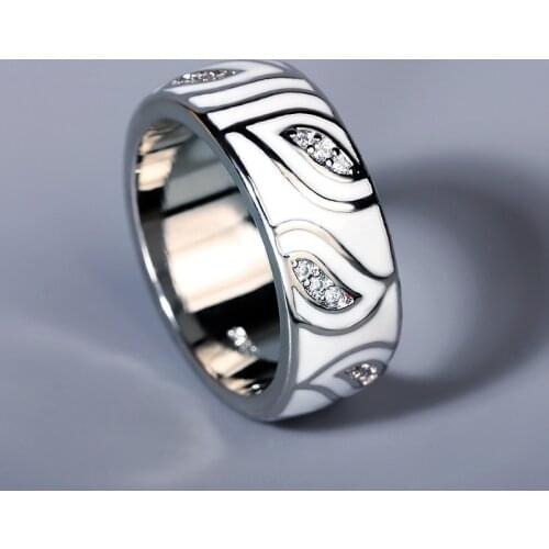 CIZEVA S925 Silver Rings for Women Handmade Epoxy Enamel Jewelry Bohemia Trendy CZ Finger Ring Unique Female Gift Silver Rings