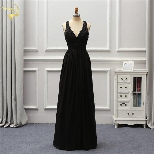 Jeanne Love Party Long Evening Dress 2020 New V Neck Prom Black Side Zipper Robe De Soiree Vestido De Festa OL5249 Backless Sexy