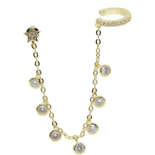 1piece high quality fashion Tassel chain drip cz star charm earring cuff for women girl delicate clip on earring wedding Jewelry