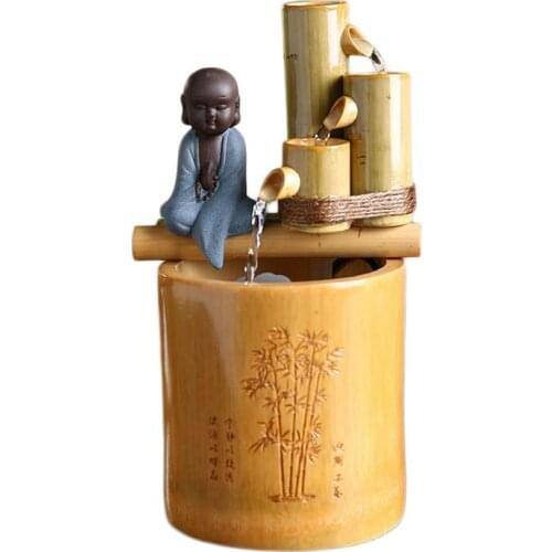 110-220v Little Monk Bamboo Desktop Mini Fountain Water Features Feng Shui Ornament Office Lucky Bonsai Home Decor Birthday Gift