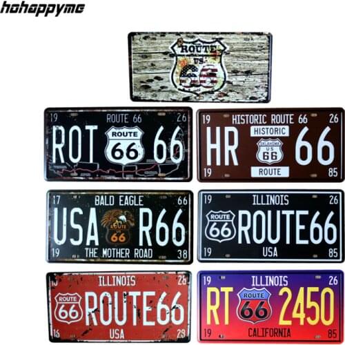 15*30 cm Route 66 Metal Sign Car Number License Plates Garage Signs Vintage Tin Plate Wall Decor Plaque