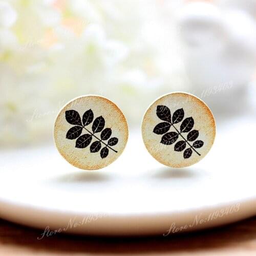 16mm Leaf Round High Quality Photo Wood Laser Cut Cabochon to make Rings, Earrings,Bobby pin,Necklaces, Bracelets-(WEH-74)