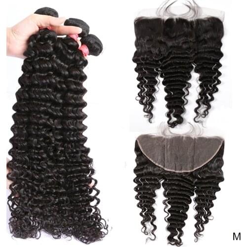 28 30 40 Inch Deep Wave Bundles With Frontal Brazilian Human Hair Weave Bundles Extension 3 4 Bundles With Lace Frontal Closure