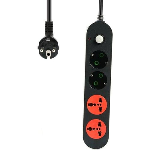 2 Round Pin EU RUS Plug Power Strip Switch 1.8M Cable Universal Outlets Electrical Extension Cable Network filter 4 AC Outlets
