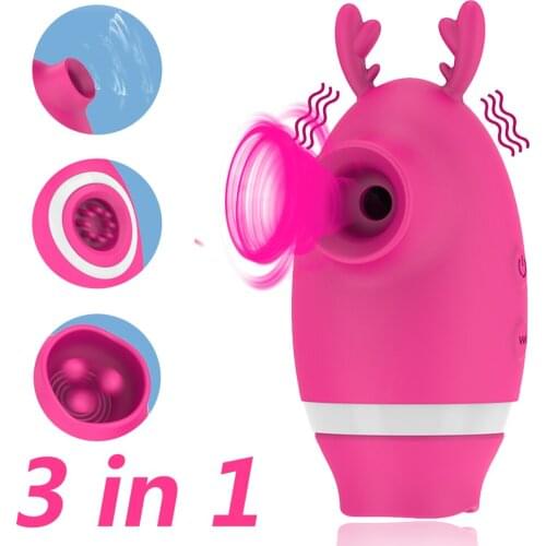 3 In 1 Sucking Vibrator Clitoris Stimulator Tongue Licking Nipples Massage Clit Sucker Sex Toys for Women Female Masturbation