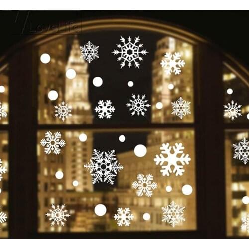 48Pcs/set White Christmas Winter Snowflake Wall Winter Snow Flakes Vinyl Art Decal Sticker Window Stickers Christmas Gifts
