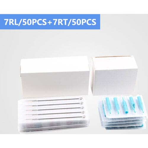 7RL+7RT) 50 PCS Disposable Sterile Tattoo Needle+50PCS Blue Disposable Tattoo tips Free shipping tattoo needle product