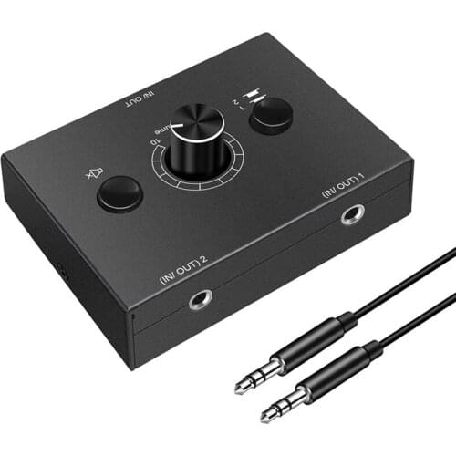 3.5mm Audio Switcher, 2 Input 1 Output/1 Input 2 Output Audio Splitter Switcher, Audio Switcher Box, One-Key Mute Button