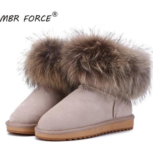 MBR FORCE Australia classic women Cow Suede Leather Fox Fur Women Short Winter boots for Women Ankle Snow Boots Keep Warm Shoes