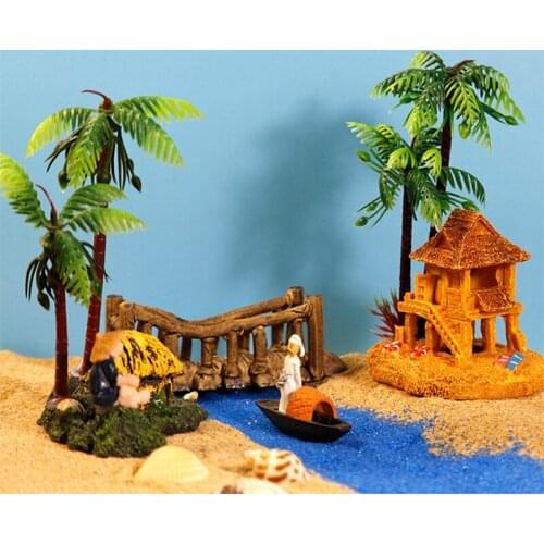 Fish Tank Setting Resin Coconut Tree House Decoration Aquarium Landscaping Micro Landscape Decoration Combination