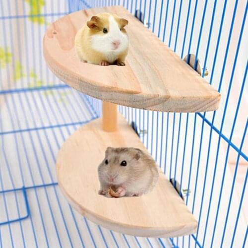 Pet Hamster Chinchilla Semicircle Double-layer Wooden Platform Stand Perch Toy hamster brinquedos Клетки и лестницы