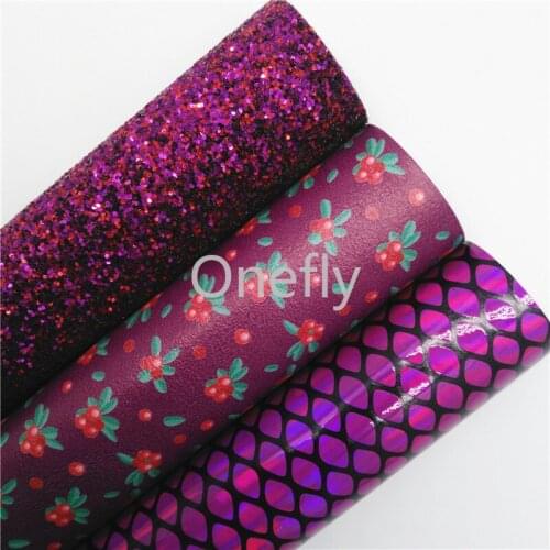 Onefly 21x29cm Purple Glitter Fabric, Iridescent Snake Synthetic Leather Fabric Sheets For Bow DIY handbags shoes BQ065