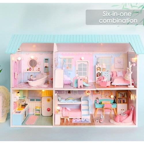 DIY Mini Doll House Kitten Diary Dollhouse Furniture Miniature Toy With Dust Cover Manual Assembling Kids Toy Assembly House