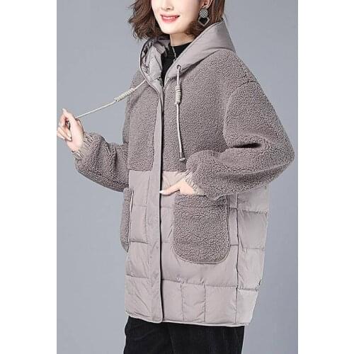 Coat Women Loose Winter Jacket Pocket Hooded Lamb Pink Mink Hair Befree Veste Thick Warm Hiver Streetwear Outerwear