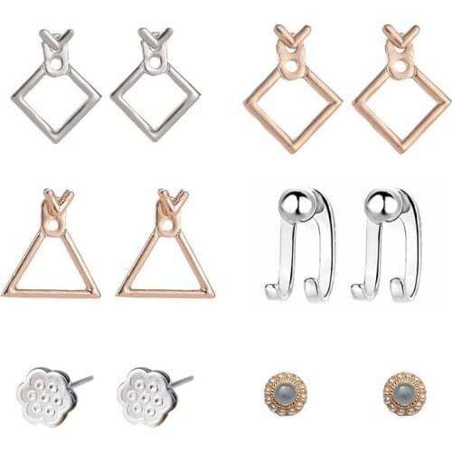 Trendy Square Triangle Earrings for Women Cute Pearl Lotus Small Stud Earring Fashion Statement Jewelry Party Accessories Gift