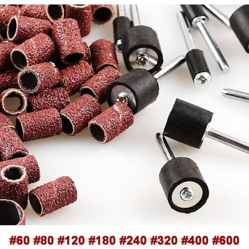 51pcs #80-#600 Sanding Drum Set With 2.35mm & 3.17mm Sanding Mandrels Sanding Bands For Nail Dremel Accessories