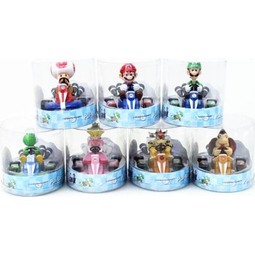 New Mario Pullback Kart Dolls Lori Princess Koopa Monkey Patrol Dog Minion Cartoon Action Figure Model Toys for Kids Fans Gift
