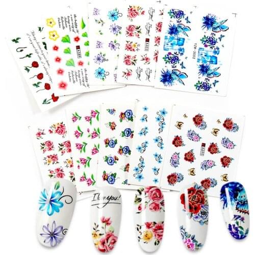 1Set Transfer Water Nail Decal And Sticker Flower Leaf Tree Green Colorful DIY Slider For Manicuring Nail Art Watermark