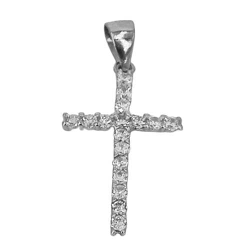 Silver pendant 925 cross with rhodium plated white zirconia brand OSNOR