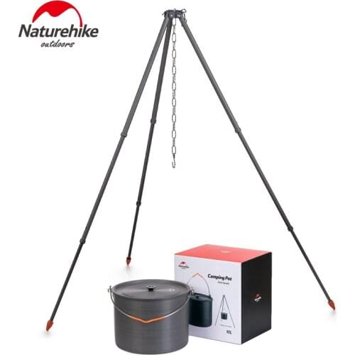 Naturehike 10L Camping Cookware Large Capacity Picnic Hanging Pot Tourist Cookware 1.1Kg Ultralight Aluminum Alloy Portable Pot