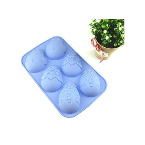PRZY Silicone Molds Bunny Easter Egg Silicone Mold for Candy Pudding Chocolate Soap Mould 6 Holes DIY Dessert Cake Baking Tools