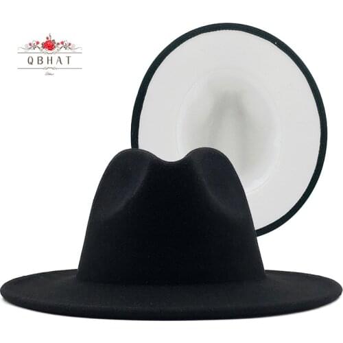 QBHAT High Quality Wholesale Faux Wool Felt Fedora Hats for Men Women 2 Tone Hat Different Color Brim Jazz Hat Panama Party Cap