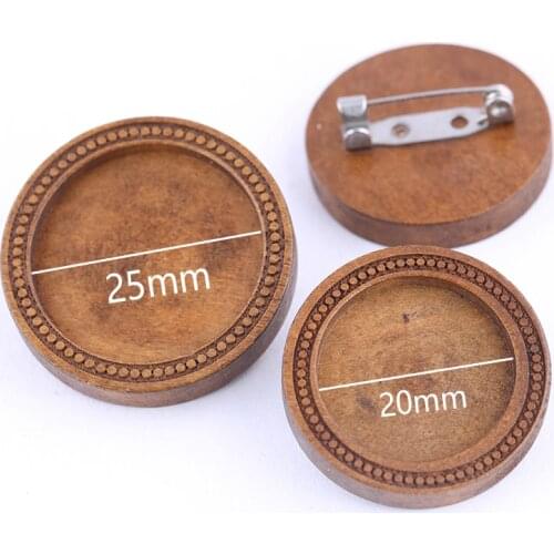 Reidgaller 5pcs 20mm 25mm round wood cabochon brooch base settings diy blank stainless steep pin backs diy basis for brooches
