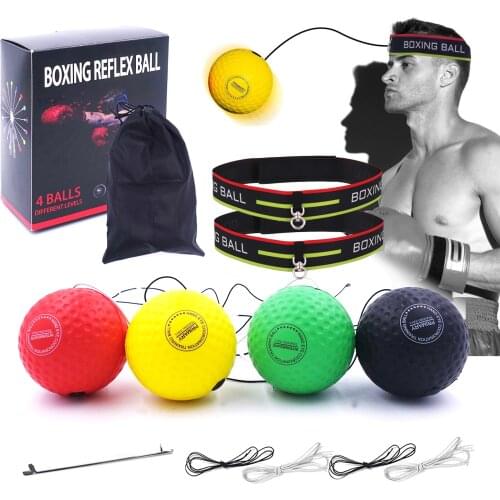 4 Boxing Reflex Ball Family Pack with 2 Adjustable Headband for MMA Reaction Agility Punching Speed Training Fitness Accessories