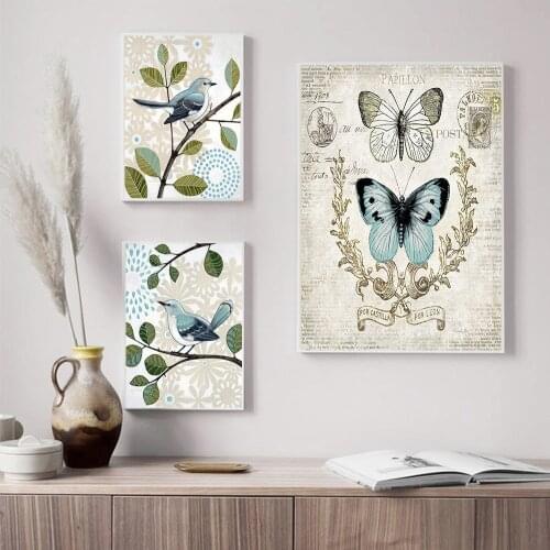 Nordic Antique Butterfly Vintage Bird Flower Poster Prints Wall Art Canvas Painting Picture Kids Living Room Home Decoration