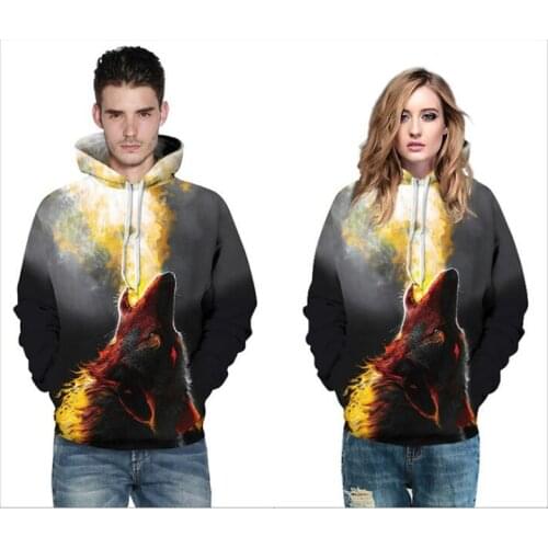 3D Wolf Digital Print Hooded Sweater Couple Wear Large Size Trendy Brand Fashion Baseball Uniform Sweater