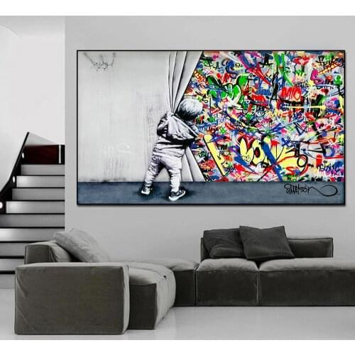 Street Art Graffiti Wall Art Behind The Curtain Canvas Paintings Cuadros Wall Art Pictures For Home Decor Posters