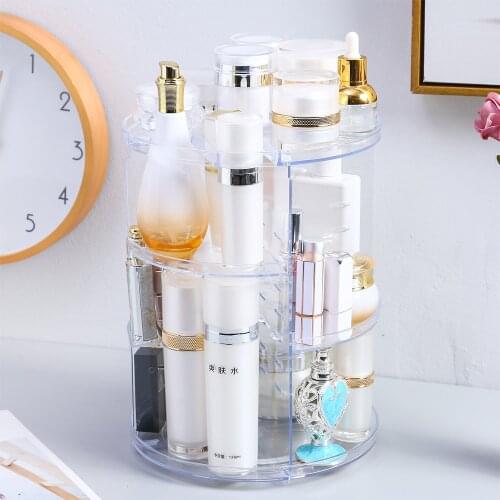 Spinning Cosmetic Organizer Makeup Box Desktop Dresser 360 Degree Spinning Transparent Shelf Skincare Organizer Box Case