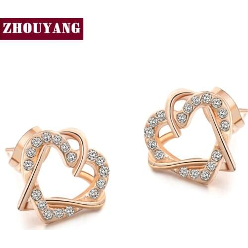 Top Quality Luxury Gold Heart Rose Gold Color Stud Earrings Jewelry Austrian Crystal ZYE030 ZYE031