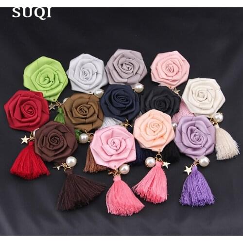 SUQI Vintage Ribbon Rose Bow Star beads Tassels brooches for women Elegant Party Brooch for Women Birthday Gifts costume jewelry