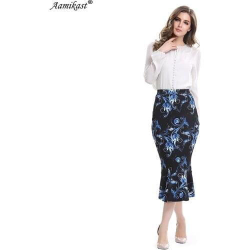 Women Trumpet Print Skirt New Fashion 2019 Elegant Vintage Casual Wear To Work Party Evening Sexy Package Buttocks Work Derss